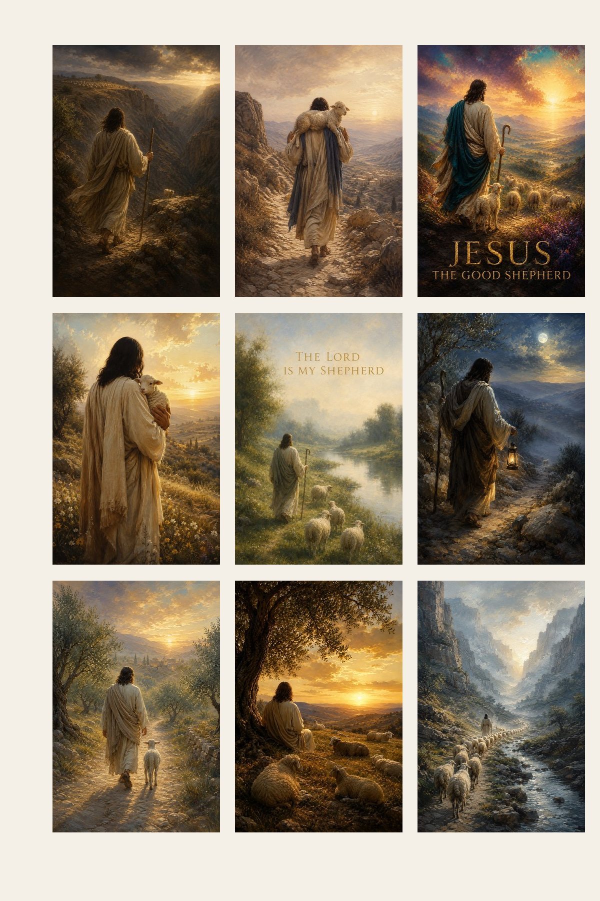 Complete Good Shepherd Collection Set of 9 premium Christian wall art bundle displayed as a clean gallery with all 9 included artworks visible.