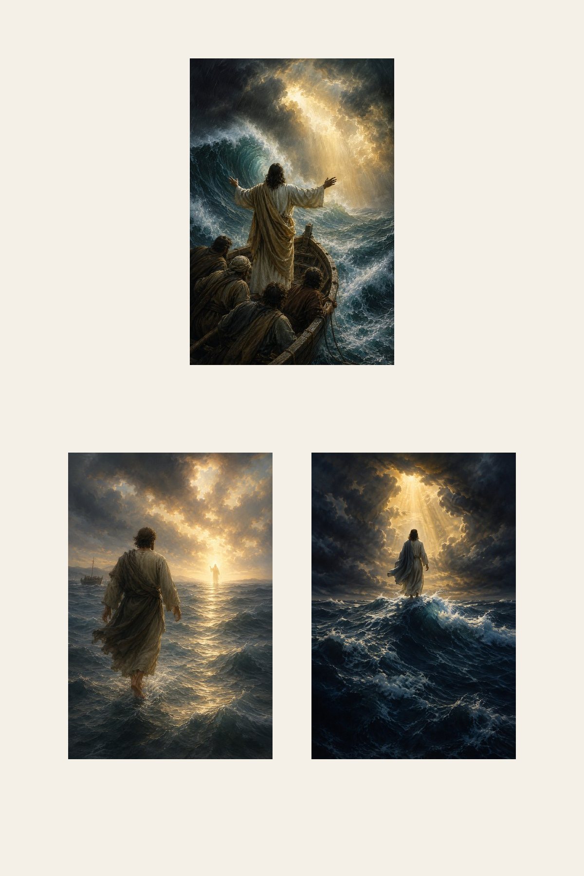 Jesus Over the Storm Set of 3 premium Christian wall art bundle displayed as a clean gallery with all 3 included artworks visible.
