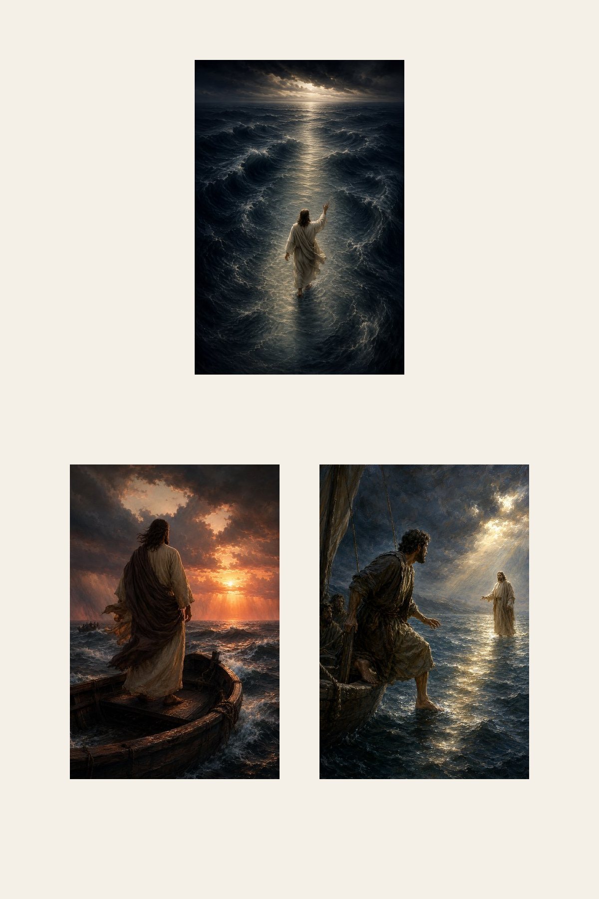 Faith Over Fear Sea Set of 3 premium Christian wall art bundle displayed as a clean gallery with all 3 included artworks visible.