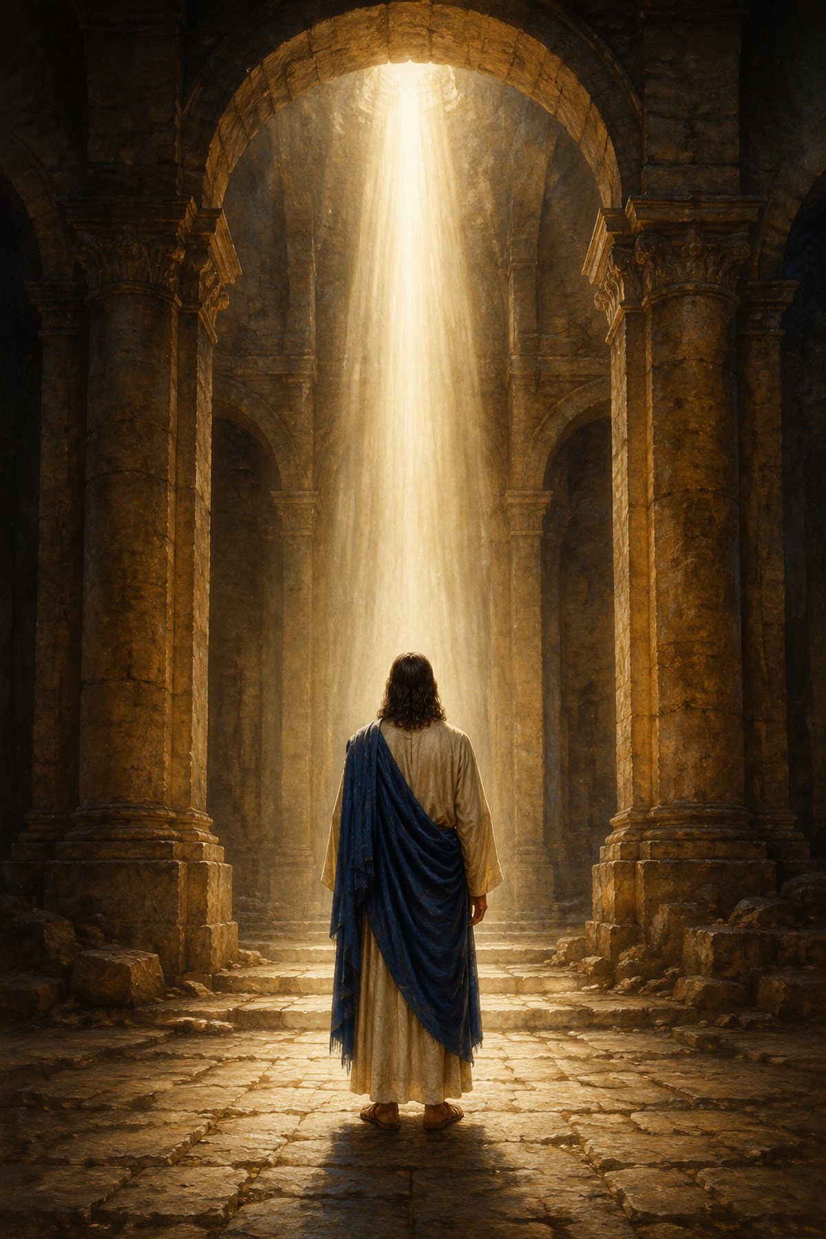 Jesus Standing in Heavenly Light premium Christian wall art from the Light of the World collection, with Jesus shown reverently without detailed facial depiction.