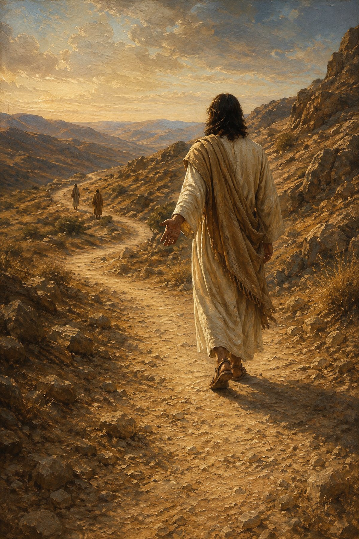 Follow Me premium Christian wall art from the Light of the World collection, with Jesus shown reverently without detailed facial depiction.