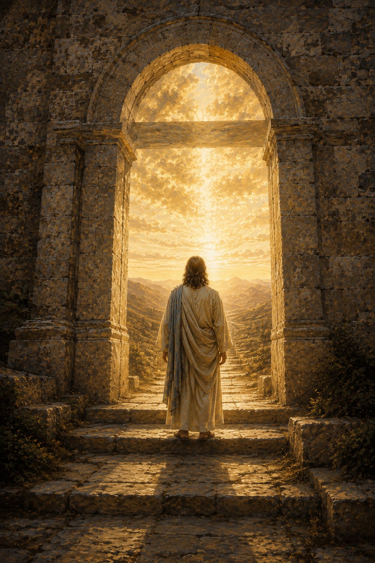 The Way, the Truth and the Life premium Christian wall art from the Light of the World collection, with Jesus shown reverently without detailed facial depiction.