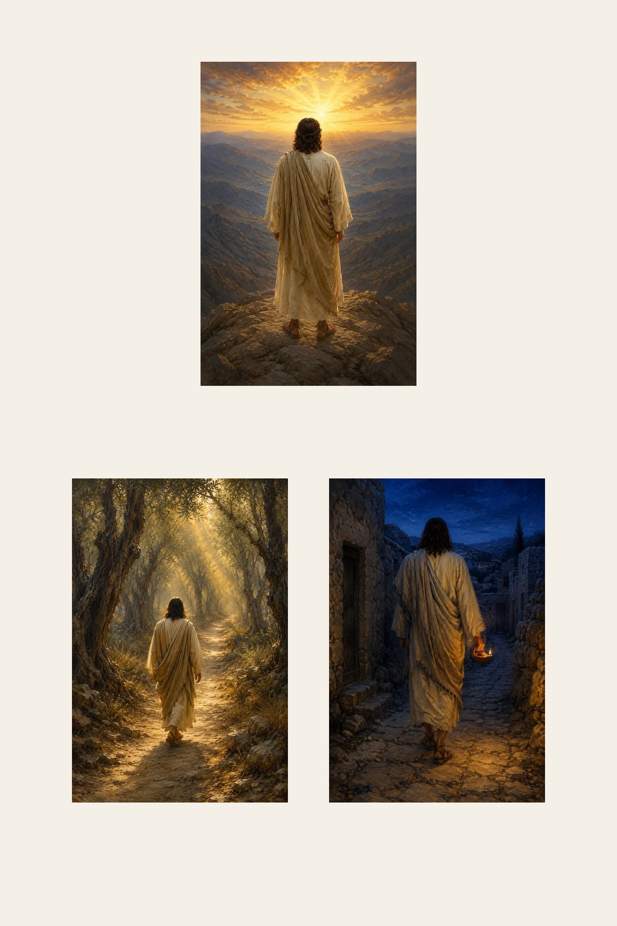 Light of the World Golden Radiance Set of 3 premium Christian wall art bundle displayed as a clean gallery with all 3 included artworks visible.