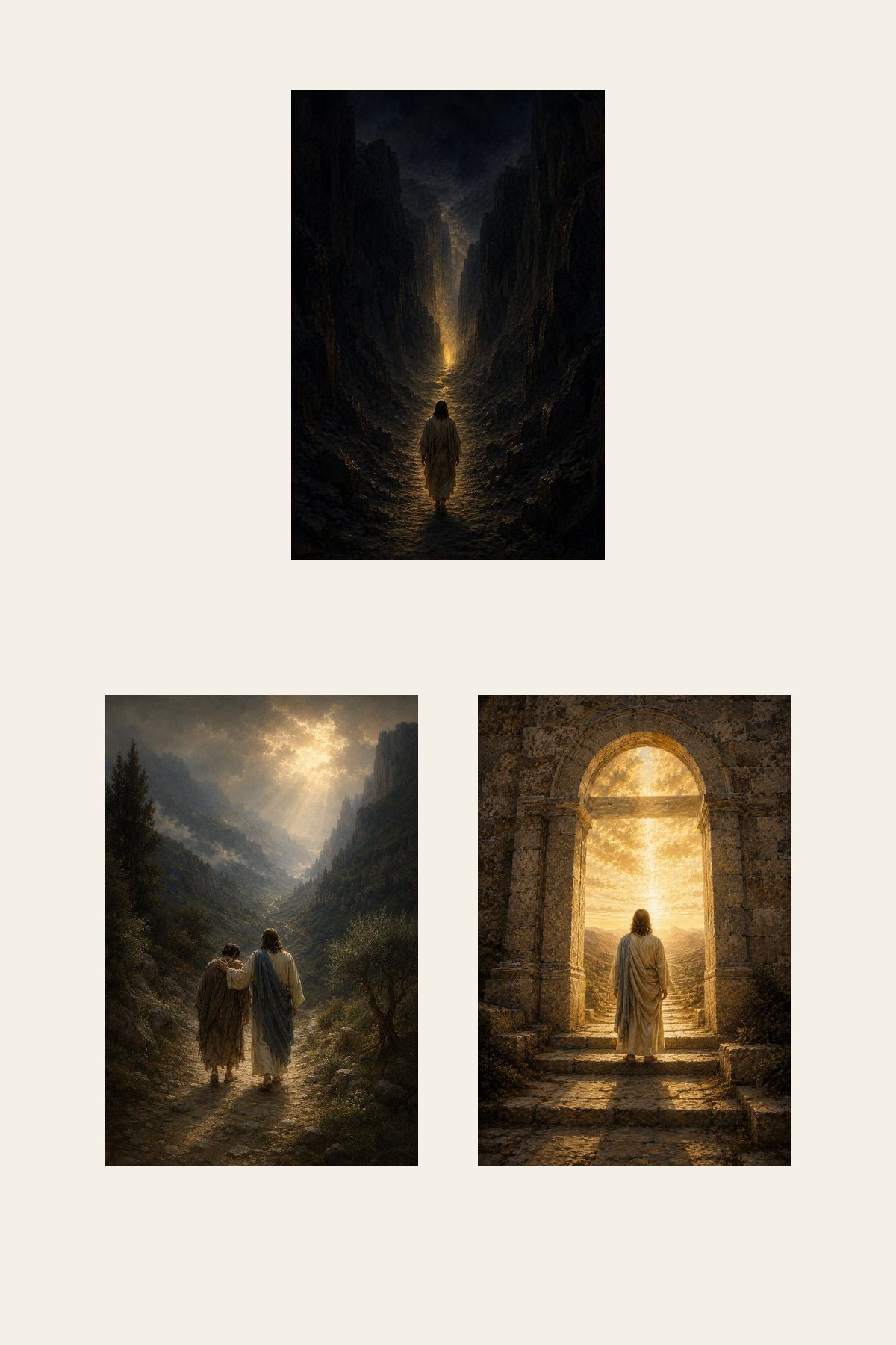 Light Through the Valley Christian Set of 3 premium Christian wall art bundle displayed as a clean gallery with all 3 included artworks visible.