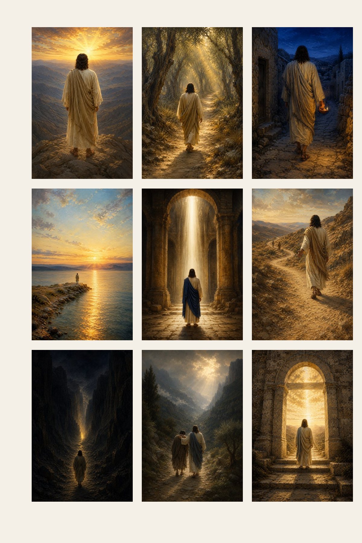 Light of the World Complete Set of 9 premium Christian wall art bundle displayed as a clean gallery with all 9 included artworks visible.