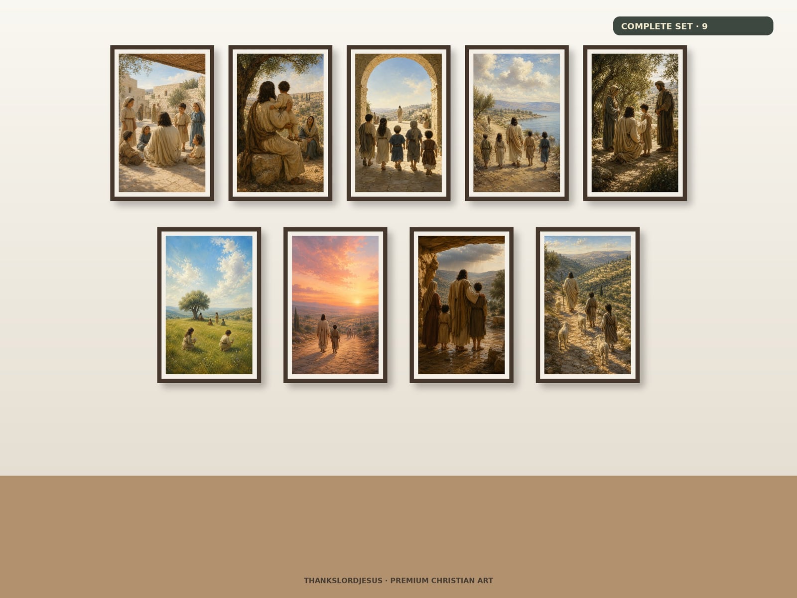 Nine Jesus with children artworks curated as Christian nursery and child faith gifts