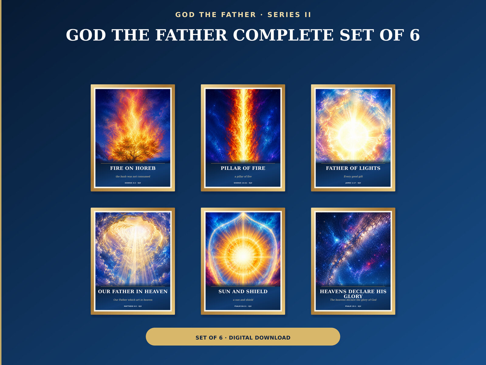 God the Father Scripture wall art complete set with fire, light, sun, heaven, and glory imagery